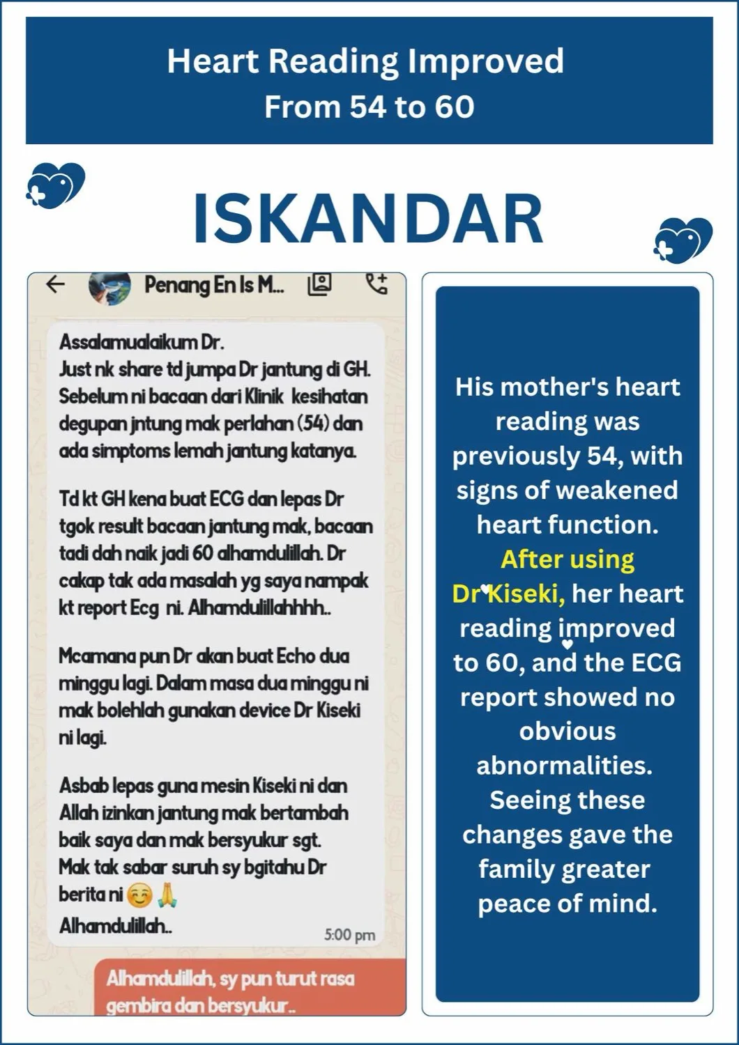 Heart reading improved from 54 to 60