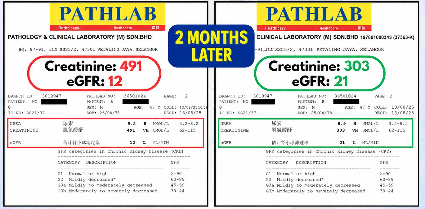 One customer's lab results, 2 months apart
