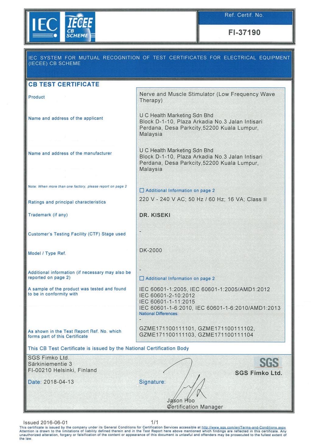 SGS certified Dr Kiseki® wellness device Malaysia